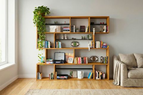 WOODESK YONCA MASİF AHŞAP KİTAPLIK, TİK RENK, 200X200 CM