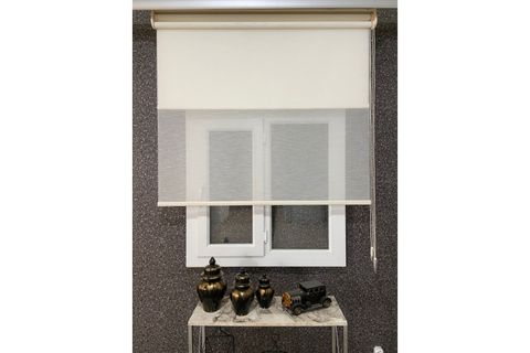 ÇİFT MEKANİZMALI ETEKSİZ TÜL VE STOR PERDE, KREM, DSG1085, 240X260