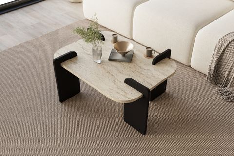 AFROLLİ DEKORATİF MERMER DESEN ORTA SEHPA, SİYAH