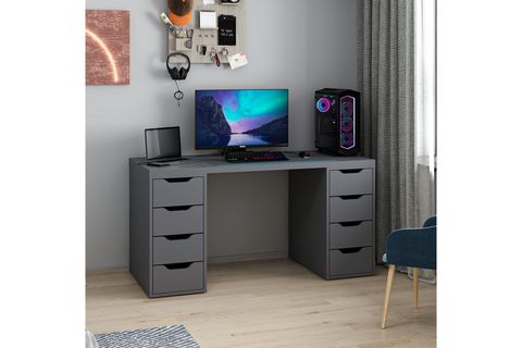 ALEN ÇALIŞMA MASASI, ANTRASİT, 8 ÇEKMECELİ, 150 CM