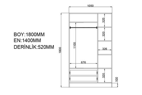 RABİ GOLD COUNTRY 3 KAPAK 2 ÇEKMECELİ GARDIROP 180CM