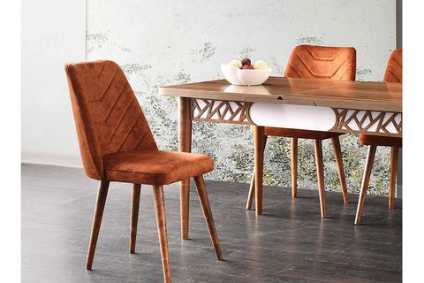 ARMİN MASA VE MERİDA SANDALYE TAKIMI, KİREMİT CEVİZ, 130X80