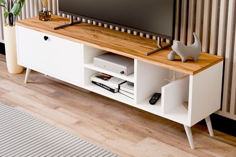 LENA KİTAPLIK BÖLÜMLÜ TV SEHPASI, ÇAM KAPAKLI, 140 CM