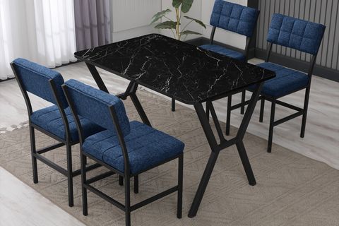 NOVA MUTFAK MASA TAKIMI, 4 SANDALYE, SİYAH, 110X70 CM, LACİVERT