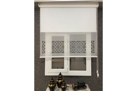 ÇİFT MEKANİZMALI LAZER KESİM TÜL VE STOR PERDE, BEYAZ, DSG-308, 90X200