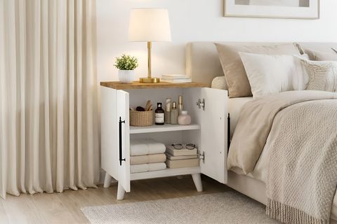 LUMEN RAFLI KLASİK KOMODİN, ÇAM BEYAZ, 2 KAPAKLI