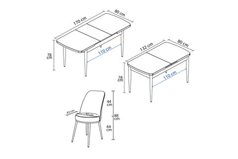 ROVENA LEONA AÇILABİLİR MUTFAK MASASI TAKIMI, SİYAH MERMER DESEN, CAPPUCİNO, 132X80