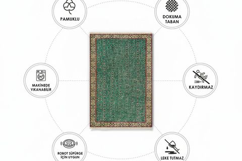 ZÜMRÜT PIRILTISI VİNTAGE DOKUMA TABAN HALI, 400 YNG, 120X180 CM