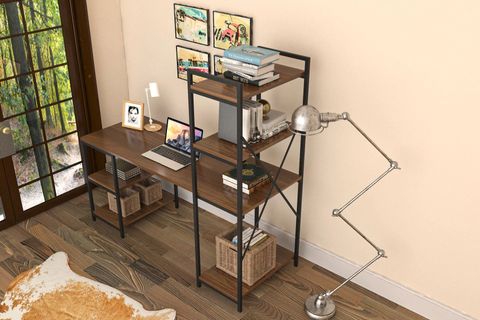 BERFİN KİTAPLIKLI METAL BİLGİSAYAR ÇALIŞMA MASASI, CEVİZ