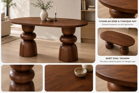 LOTUS OVAL MUTFAK MASASI, CEVİZ, 160 CM