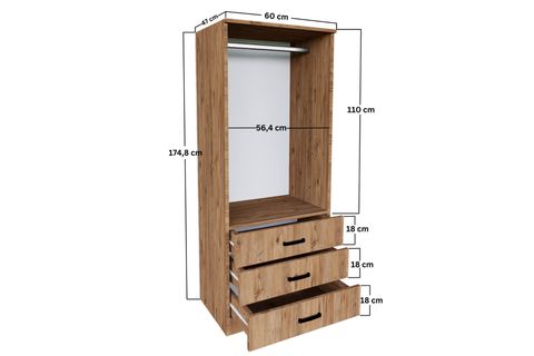 MİDOSER EASY 2 KAPILI 3 ÇEKMECELİ ELBİSE DOLABI-GARDIROP ATLANTİK ÇAM