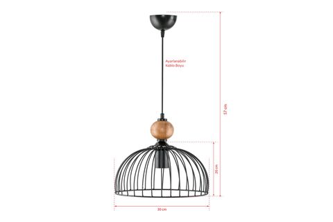 TEKLİ AHŞAPLI CESTA SARKIT AVİZE, SİYAH