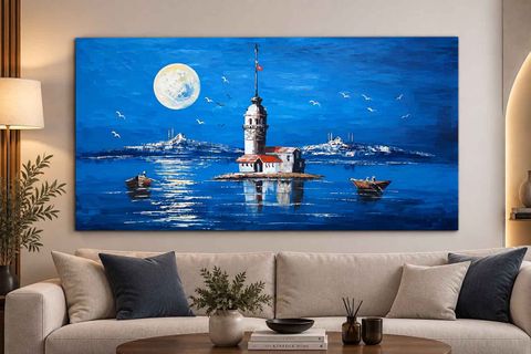 GECE KARANLIĞI İSTANBUL KIZ KULESİ ORİJİNAL YAĞLI BOYA TABLO