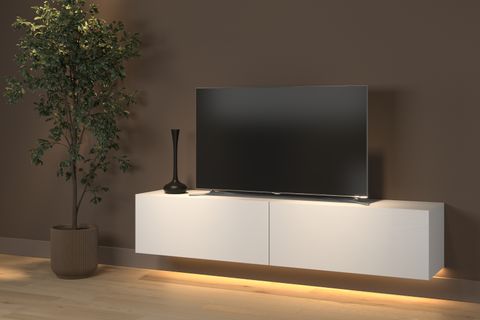 RAMİ DUVARA MONTE LED IŞIKLI TV SEHPASI, MİNİFİKSLİ BEYAZ