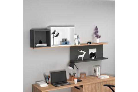 AKSER 3 BÖLMELİ DUVAR RAFI ATLANTİK ÇAM ANTRASİT BEYAZ