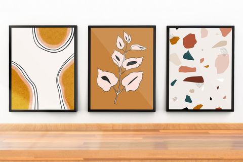 ÖZCANLAR ÇERÇEVE ABSTRACT BİTKİ ÜÇLÜ MODERN KONSEPT DEKORATİF TABLO SETİ