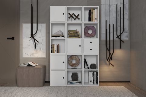 LEKSA 4 KAPAKLI ÇEKMECELİ RAFLI KİTAPLIK 97 CM BEYAZ KTP-1075-Ç