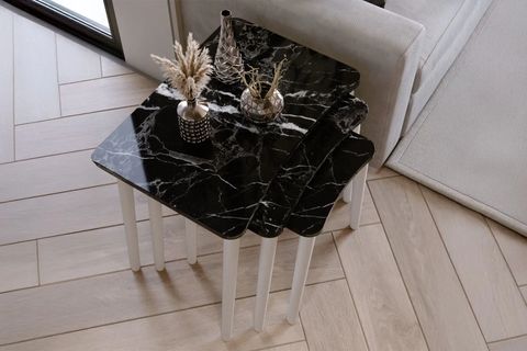 ALGAN ZİGON SEHPA, SİYAH MERMER, ÜÇLÜ