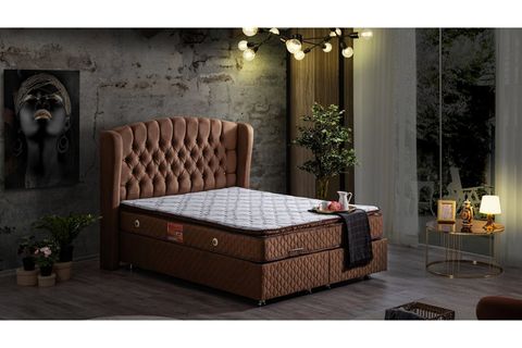 NİCE BAZA BAŞLIK VE REAL PEDLİ YATAK SETİ, AÇIK KAHVERENGİ, 180X200