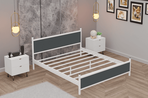 GM MODERN METAL ÇİFT KİŞİLİK KARYOLA, BEYAZ ANTRASİT GRİ, 150X200