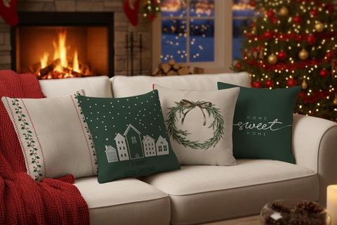 YILBAŞI TEMALI DÖRTLÜ KIRLENT KILIFI, PETROL YEŞİLİ, 1042