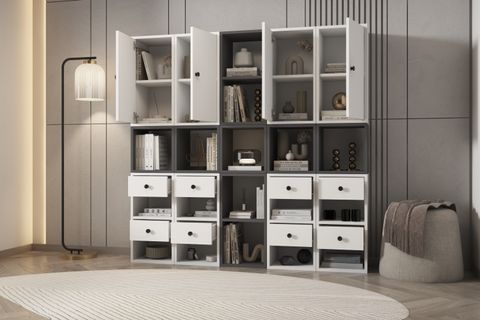 ZARA GENİŞ KİTAPLIK MODÜLER DOLAPLI ÇEKMECELİ ÇALIŞMA ODASI KİTAPLIĞI ÜNİTESİ PNR KTP 1097