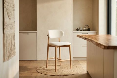 POLO BAR SANDALYESİ, NATUREL AHŞAP, KREM KUMAŞ