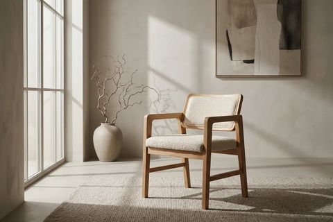 İSTANBUL SANDALYE, NATUREL AHŞAP, KREM KUMAŞ