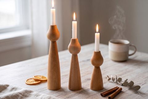 KATRE KAYIN AHŞAP ÜÇLÜ ŞAMDAN SETİ, 15-20-25 CM