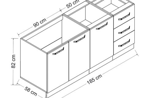 MİNAR 185 CM MUTFAK DOLABI BEYAZ ANTRASİT 185-A1-ALT MODÜL