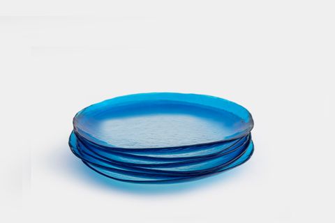 KİTCHEN ESSENTİALS ALTHEA CAM SERVİS TABAĞI 28 CM, MAVİ, ALTILI SET