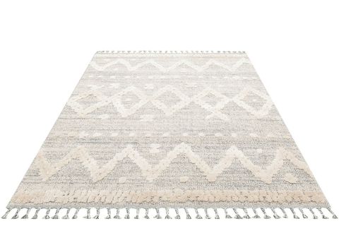 ELSE GRİ BEYAZ ETNİK İSKANDİNAV HAV TOZ VERMEZ KABARTMA MODERN DOKUMA MAKİNE HALI SYDNEY-04-W 80X150