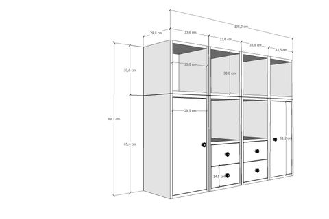LEKSA 2 KAPAKLI ÇEKMECELİ RAFLI KİTAPLIK 130 CM BEYAZ KTP-1099-Ç