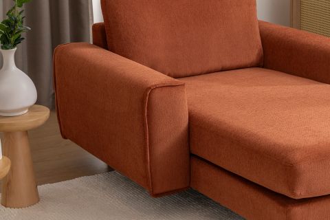 MERLİN DAYBED, FİTİLLİ KOL, NATUREL AYAK, KADİFE KUMAŞ, KİREMİT