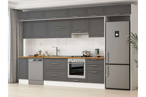 ALVİNKA 390X240 CM KLASİK MEBRAN MUTFAK DOLABI, MB E90S40S60 1 MEBRAN ANTRASİT SUNTALAM