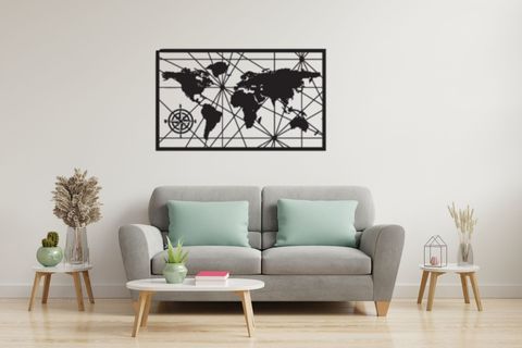 DÜNYA HARİTASI LAZER KESİM TABLO, 59X36