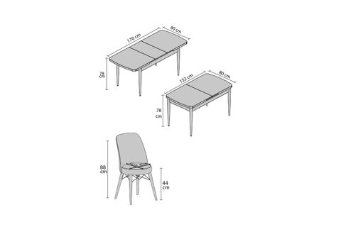 AY SERİSİ 1 MASA + 4 SANDALYE MUTFAK MASA TAKIMI 058, GRİ BEYAZ, 132X80