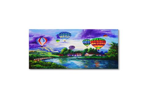 TABLOLIFE AİR BALLONS YAĞLI BOYA DOKULU TABLO, GÜMÜŞ ÇERÇEVE,100X150