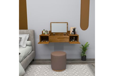 WOODFACE AMBER AYNALI MAKYAJ MASASI, CEVİZ