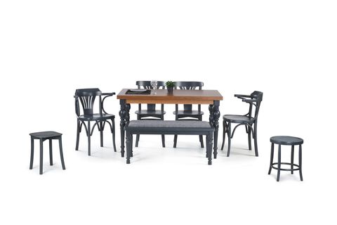 DAMLA SABİT MASA + DEKOPAJLI SANDALYE, ANTRASİT, 125X80