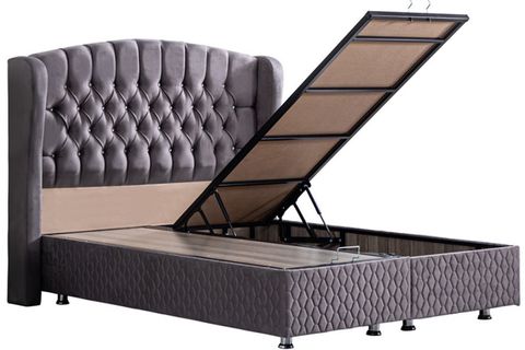 NİCE BAZA BAŞLIK VE REAL PEDLİ YATAK SETİ, ANTRASİT GRİ, 180X200