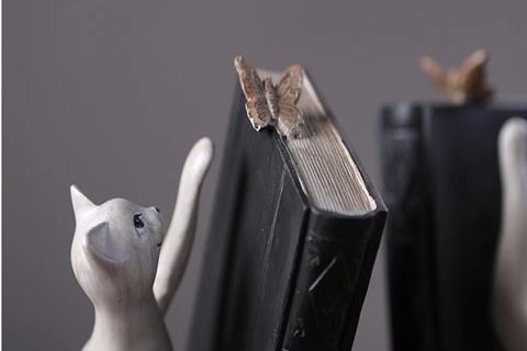 KEDİ FİGÜRLÜ KELEBEK DETAYLI İKİLİ KİTAP TUTUCU