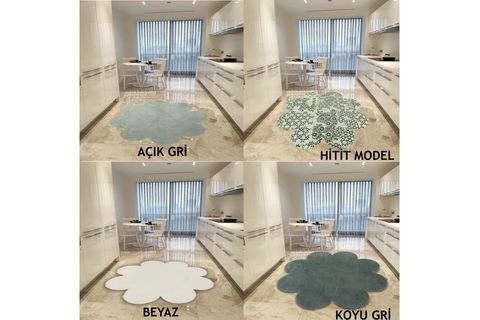 BALAT HALI DEKORATİF BEYAZ-GRİ-DESENLİ PELUŞ PAPATYA DESEN HALI AÇIK GRİ - 150X150