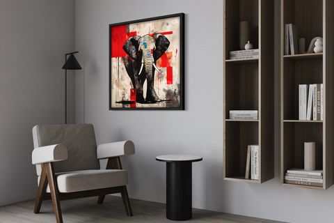 AHŞAP TRAVERTEN DOKULU SOYUT TABLO, BLACK ELEPHANT