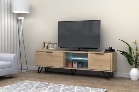 KASTER LED AYDINLATMALI METAL AYAKLI TV ÜNİTESİ, MEŞE, 170 CM