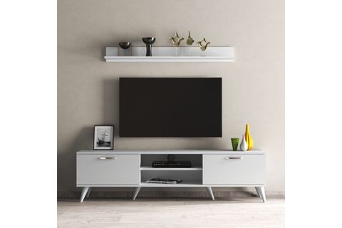 MEGA TV ÜNİTESİ TVU0101, L RAFLI, BEYAZ, 180 CM