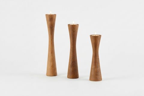 DİVAN KAYIN AHŞAP ÜÇLÜ ŞAMDAN SETİ, KOYU CEVİZ,  15-20-25 CM