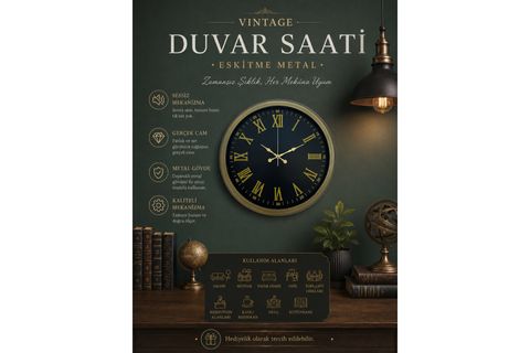 VİNTAGE ROMA RAKAMLI DUVAR SAATİ 40 CM