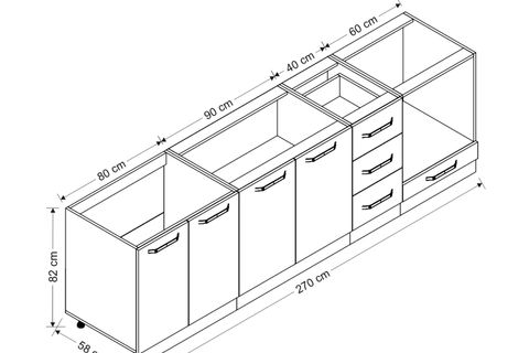 MİNAR 270 CM MUTFAK DOLABI BEYAZ 270-B6-ALT MODÜL