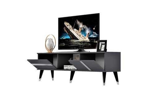 VANİA TV SEHPASI, 2 KAPAKLI RAFLI, ANTRASİT GÜMÜŞ